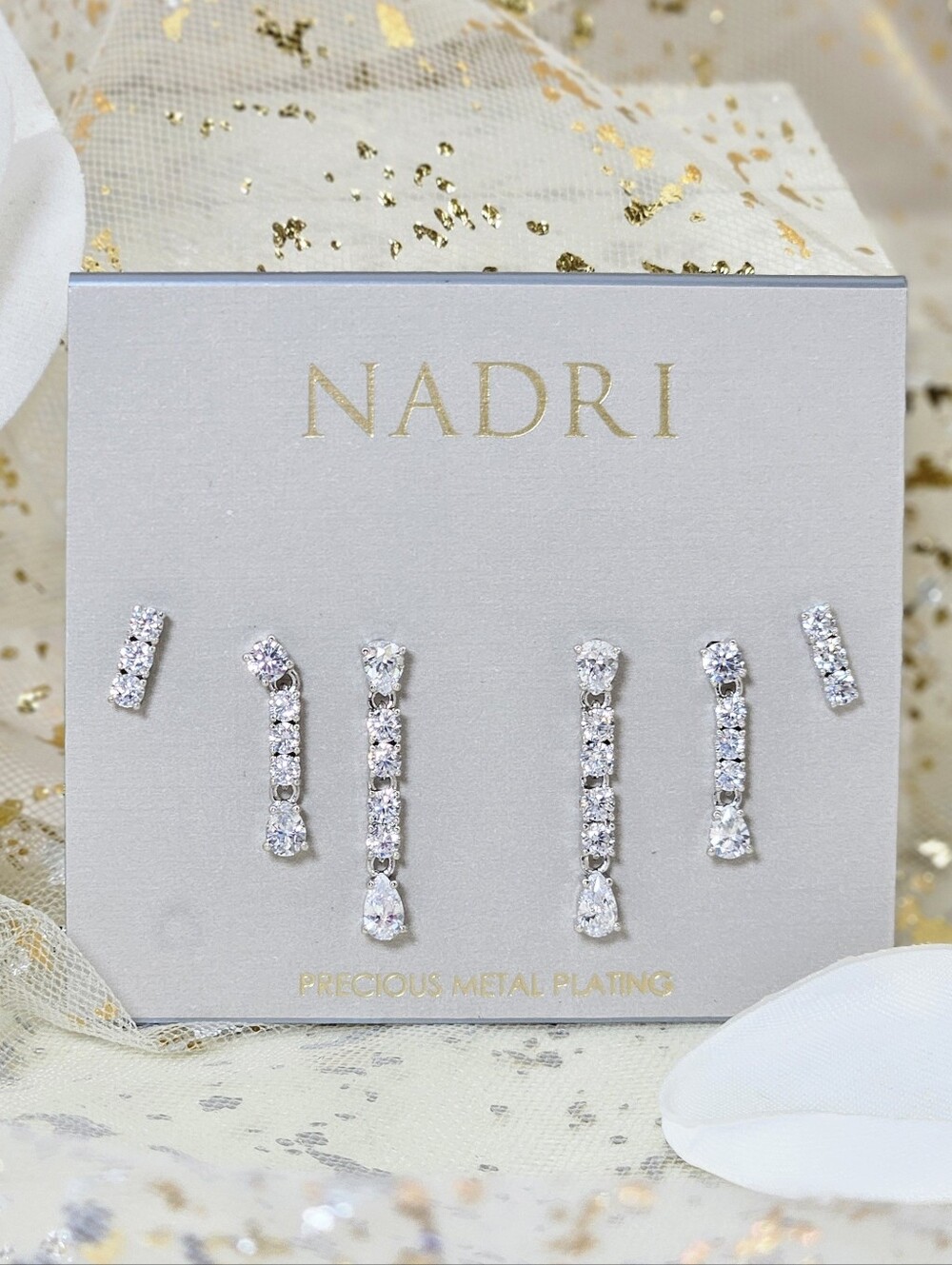 Nadri Linear Rhodium Love All Linear Drop Earrings 3 Pairs Modern Wedding Bridal